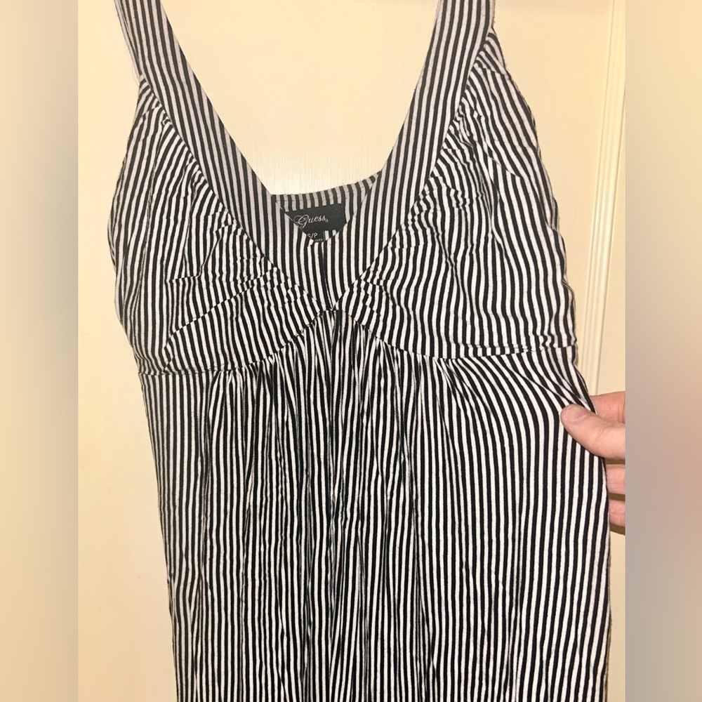 Black and white striped GUESS lowcut mini dress, small